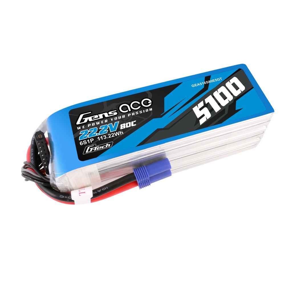 Gens Ace G-Tech 6S 5100mAh 80C 22.2V Soft Pack Lipo Battery (EC5) - Image 3