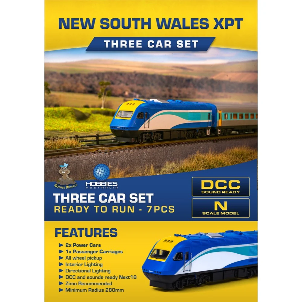 Gopher Models N Scale New South Wales XPT 3pc Set Trainlink Blue No Logo Livery 2003/2007 - Image 12
