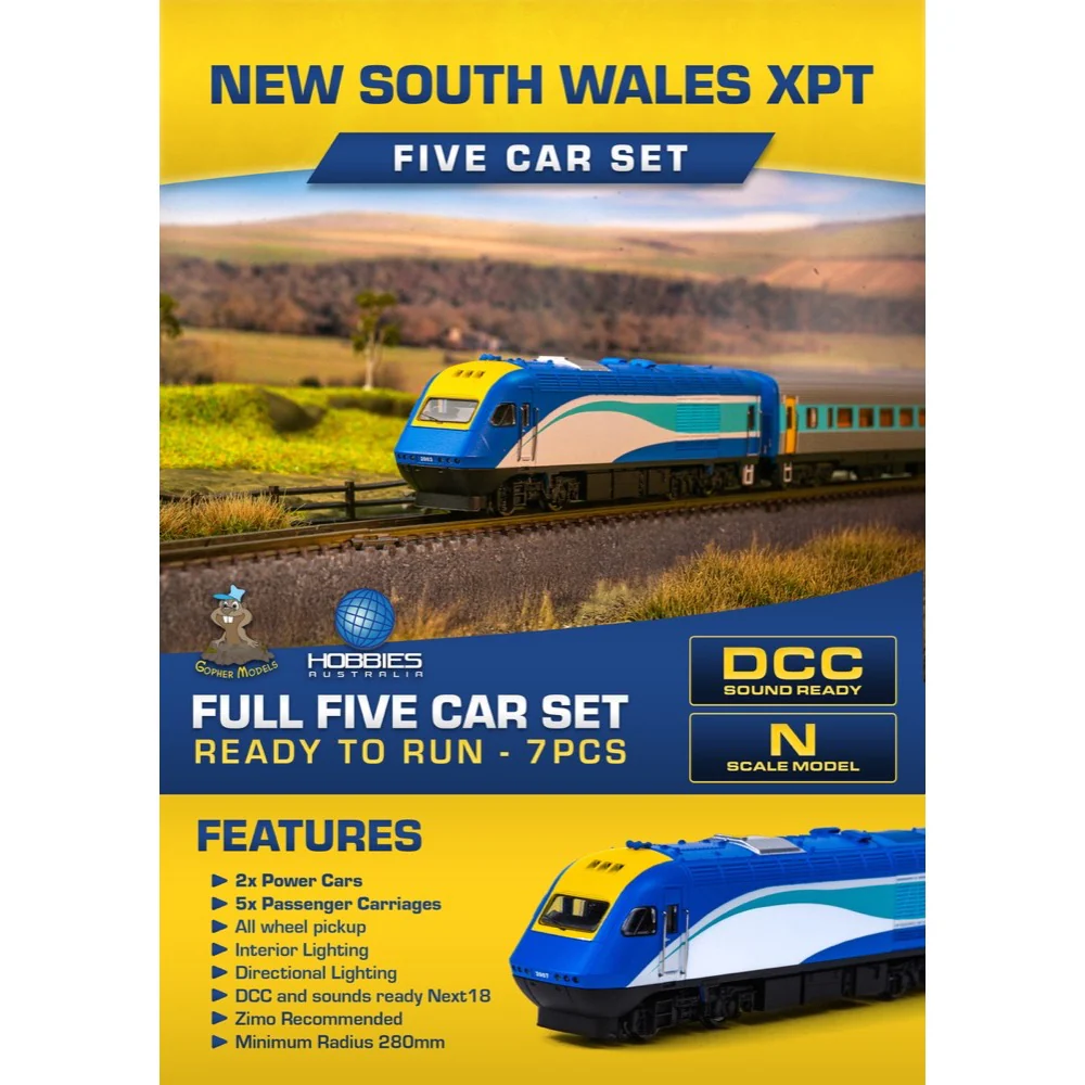 Gopher Models N Scale New South Wales XPT 7pc Set Trainlink Blue No Logo Livery 2009/2011 - Image 14
