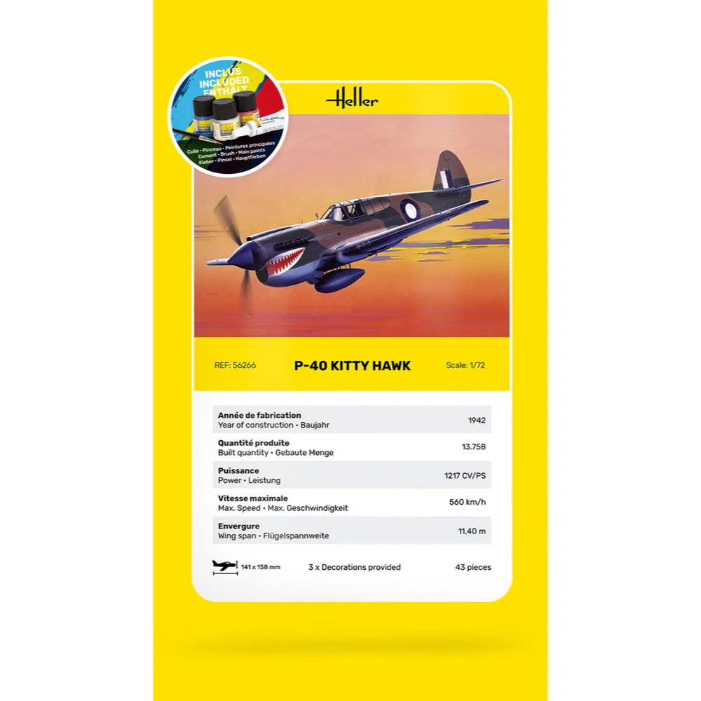 Heller HLL56266 1/72 P-40 Kitty Hawk w/RAAF decals Starter Kit - Image 7