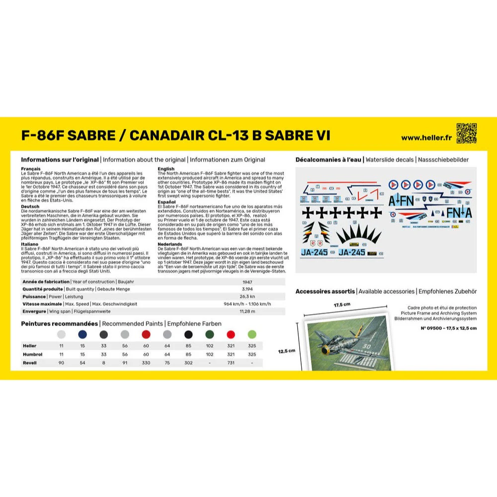 Heller HLL56277 1/72 F-86F Sabre / Canadair CL-13 B Sabre VI Starter Kit - Image 4