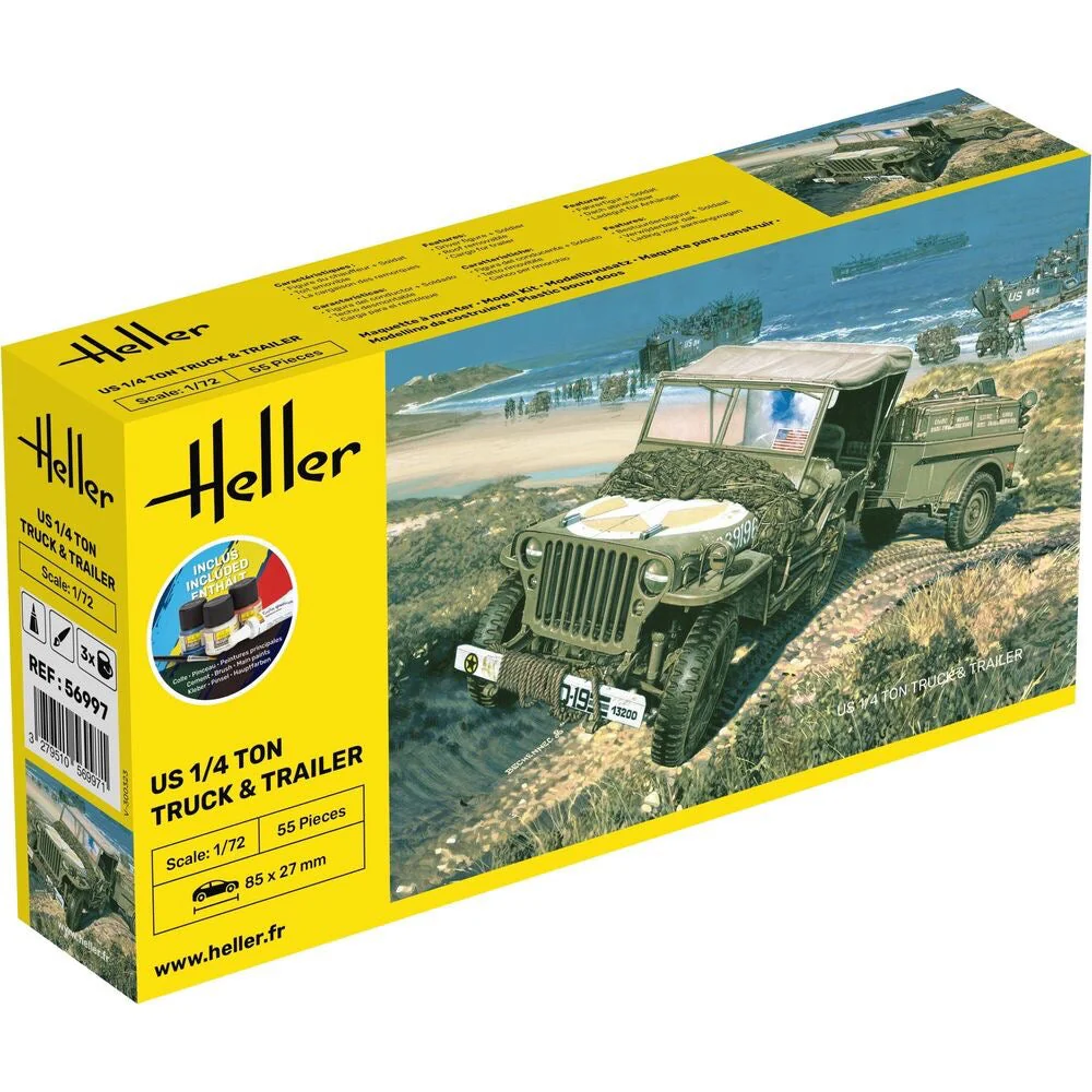 Heller HLL56997 1/72 US 1/4 Ton Truck & Trailer Starter Kit