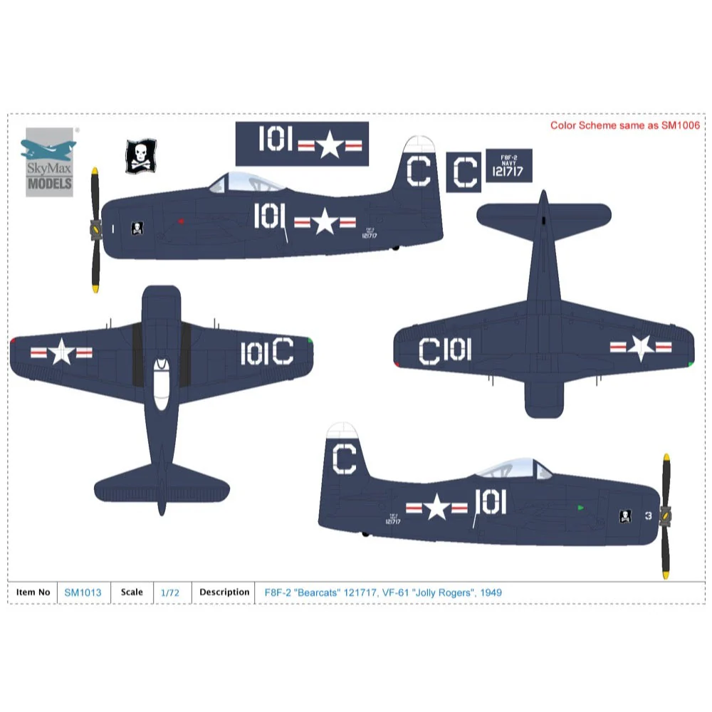 Hobby Master 1013 1/72 F8F-2 Bearcats 121717 VF-61 Jolly Rogers 1949 - Image 5
