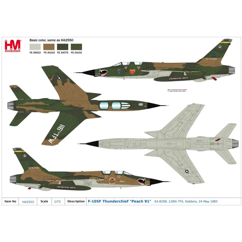 Hobby Master 2553 1/72 F-105F Thunderchief Peach 91 63-8299 128th TFS Dobbins 24 May 1983 - Image 8