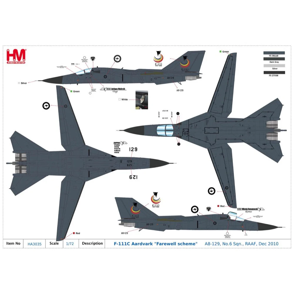 Hobby Master 3036 1/72 F-111C Aardvark Farewell scheme A8-129 No.1 Sqn. RAAF Dec 2010 - Image 9