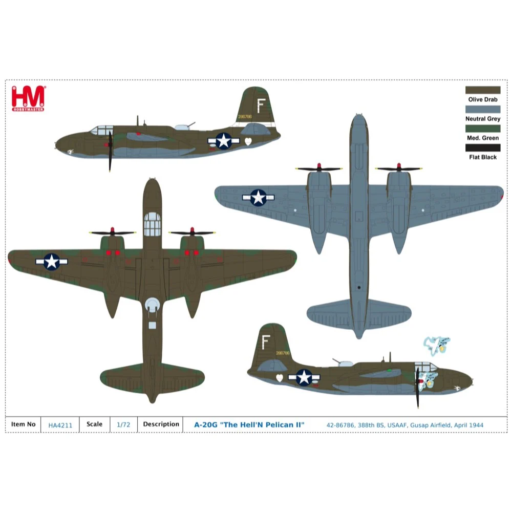 Hobby Master 4211 1/72 A-20G The Hell'N Pelican II 42-86786 388th BS USAAF Gusap Airfield April 1944 - Image 18