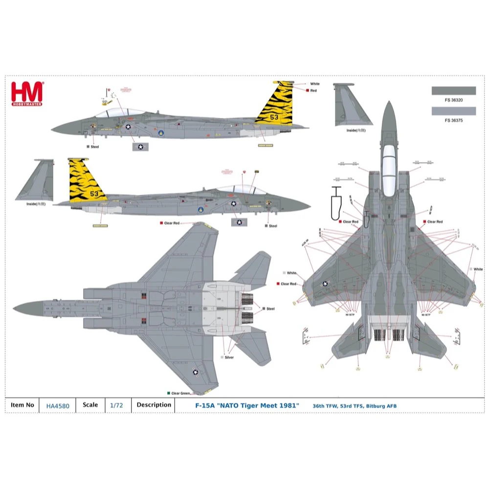 Hobby Master 4580 1/72 F-15A NATO Tiger Meet 1981 36th TFW 53rd TFS Bitburg AFB - Image 11