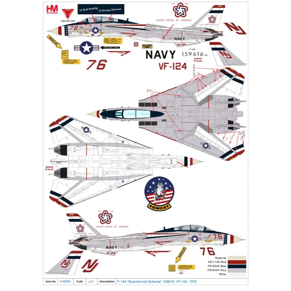 Hobby Master 5259 1/72 F-14A Bicentennial Scheme 159616 VF-124 1976 - Image 19