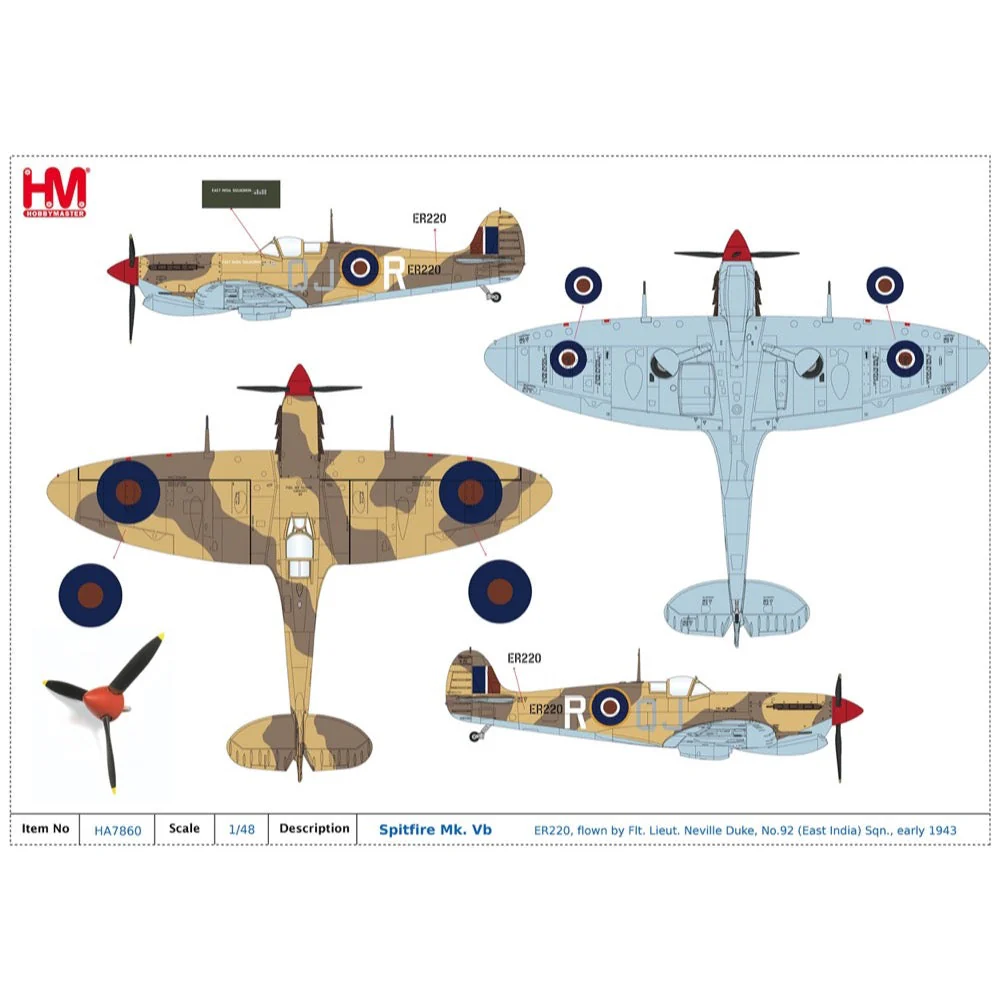 Hobby Master 7860 1/48 Spitfire M.Vb Trop ER220 No. 92 East India Squadron early 1943 - Image 11