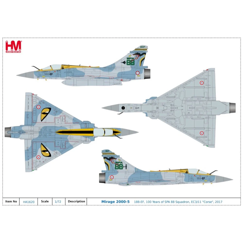 Hobby Master HA1620 1/72 Mirage 2000-5 188-EF 100 Years of Spa 88 Squadron EC3/11 Corse 2017 - Image 12