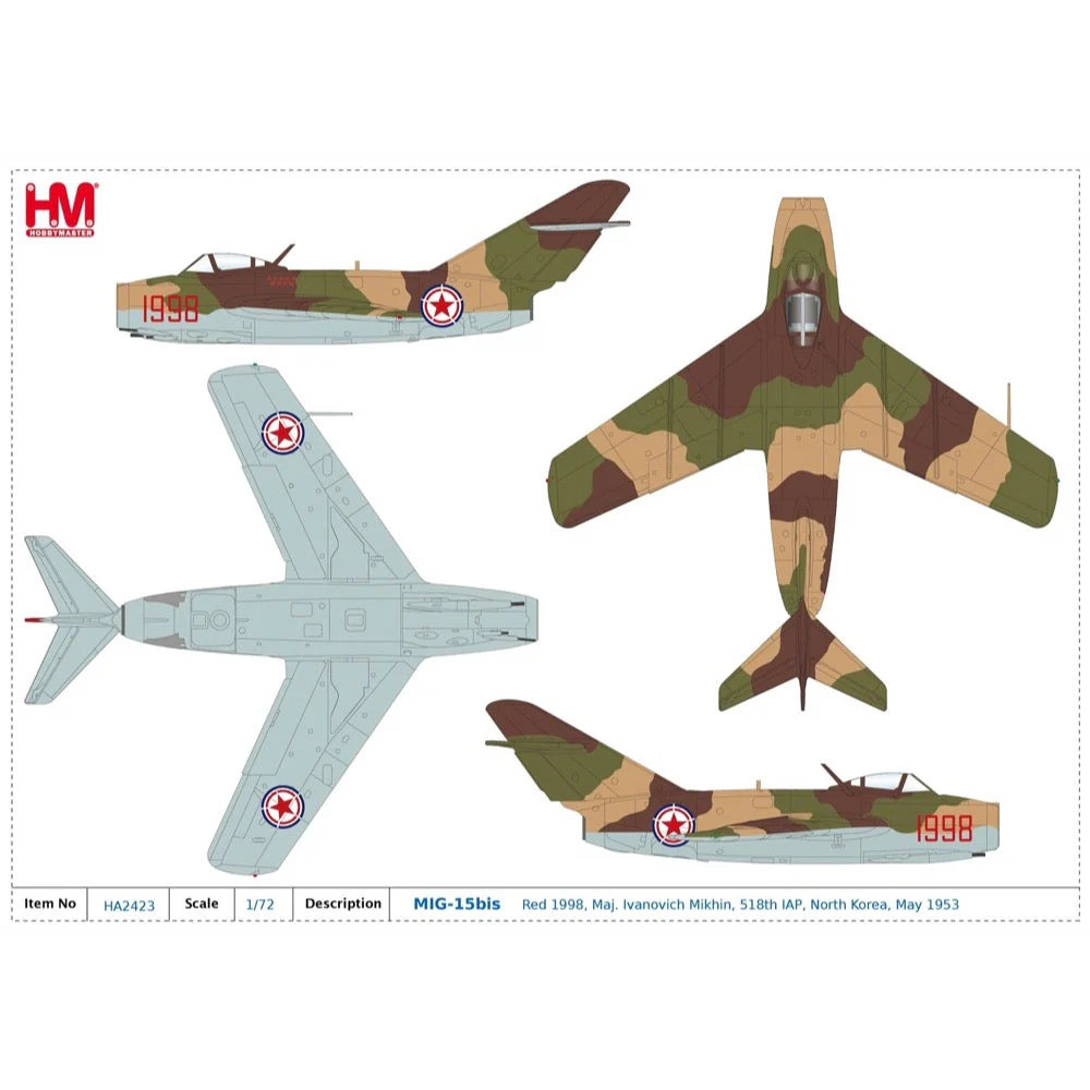 Hobby Master HA2423 1/72 MIG-15bis Red 1998 Maj Ivanovich Mikhin 518th IAP North Korea May 1953 - Image 12