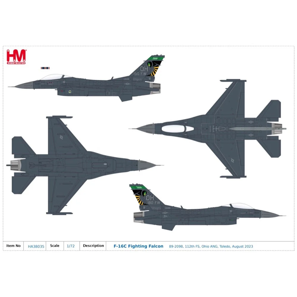 Hobby Master HA38035 1/72 F-16C Fighting Falcon 89-2098 112th FS Ohio Ang Toledo August 2023 - Image 12
