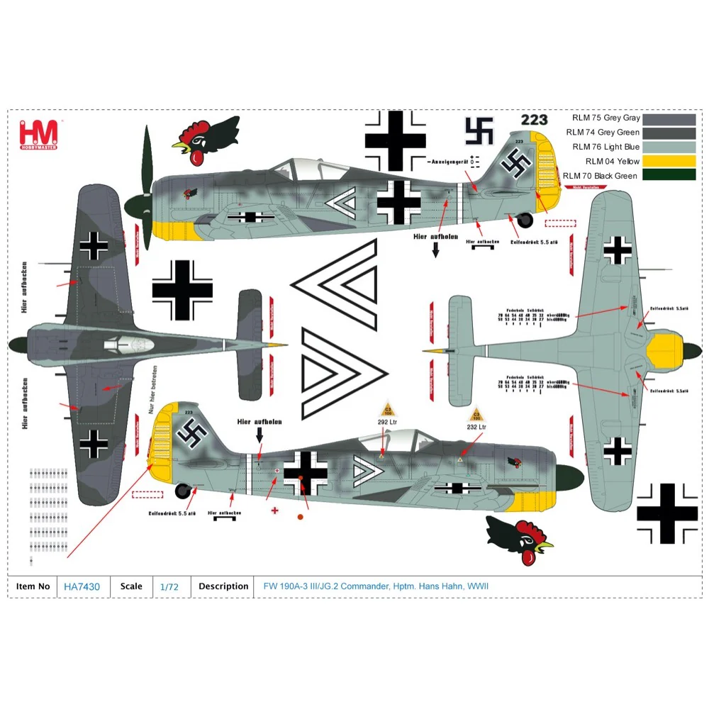 Hobbymaster 7430 1/48 FW 190A-3 III/JG.2 Commander, Hptm. Hans Hahn, WWII - Image 9