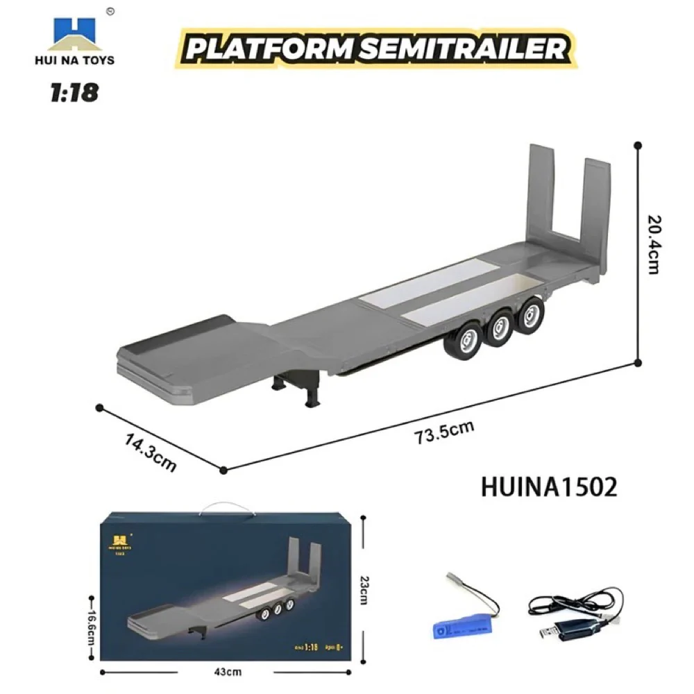 Huina HN1502-G 1/18 Flatbed Trailer (Grey) - Image 2