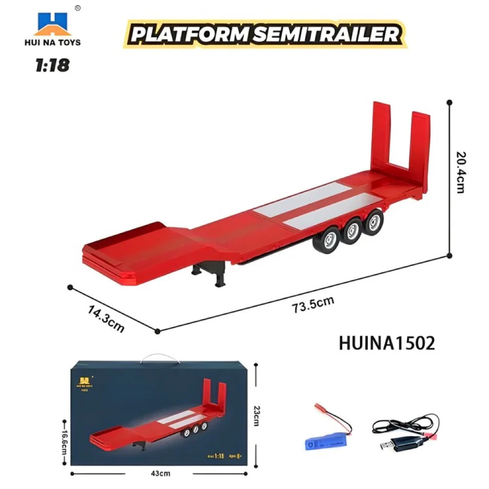 Huina HN1502-R 1/18 Flatbed Trailer (Red) - Image 2
