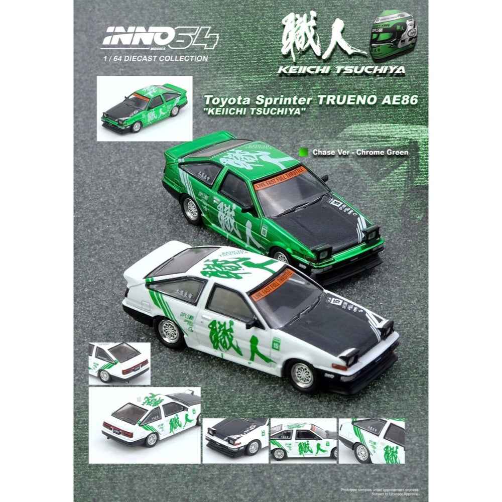 Inno IN64-AE86-KT 1/64 Toyota Sprinter Trueno Ae86 Keiichi Tsuchiya With Chase Car Limited Edition - Image 4