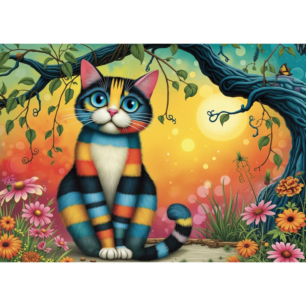 JaCaRou Colorful Striped Cat 1000pc Jigsaw Puzzle - Image 2