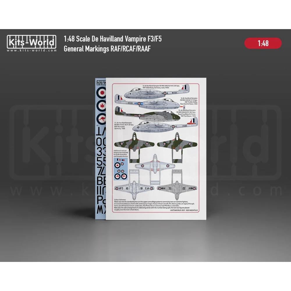 Kits World 148247AB 1/48 Decal for De Havilland Vampire Mk.3/Mk.5 - Image 4