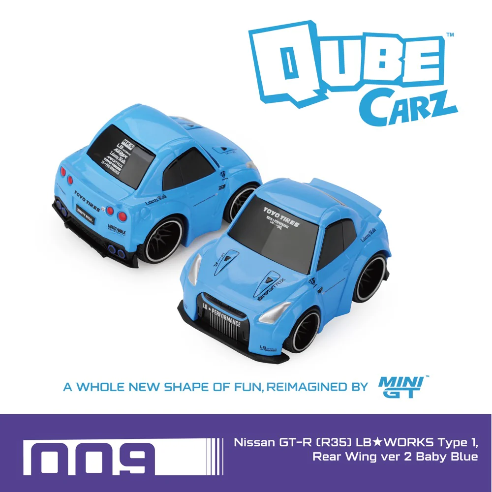 Mini GT QZ00302-BL Qube Carz Nissan GT-R (R35) LB Works Type 1 Rear Wing ver 2 Baby Blue - Image 2