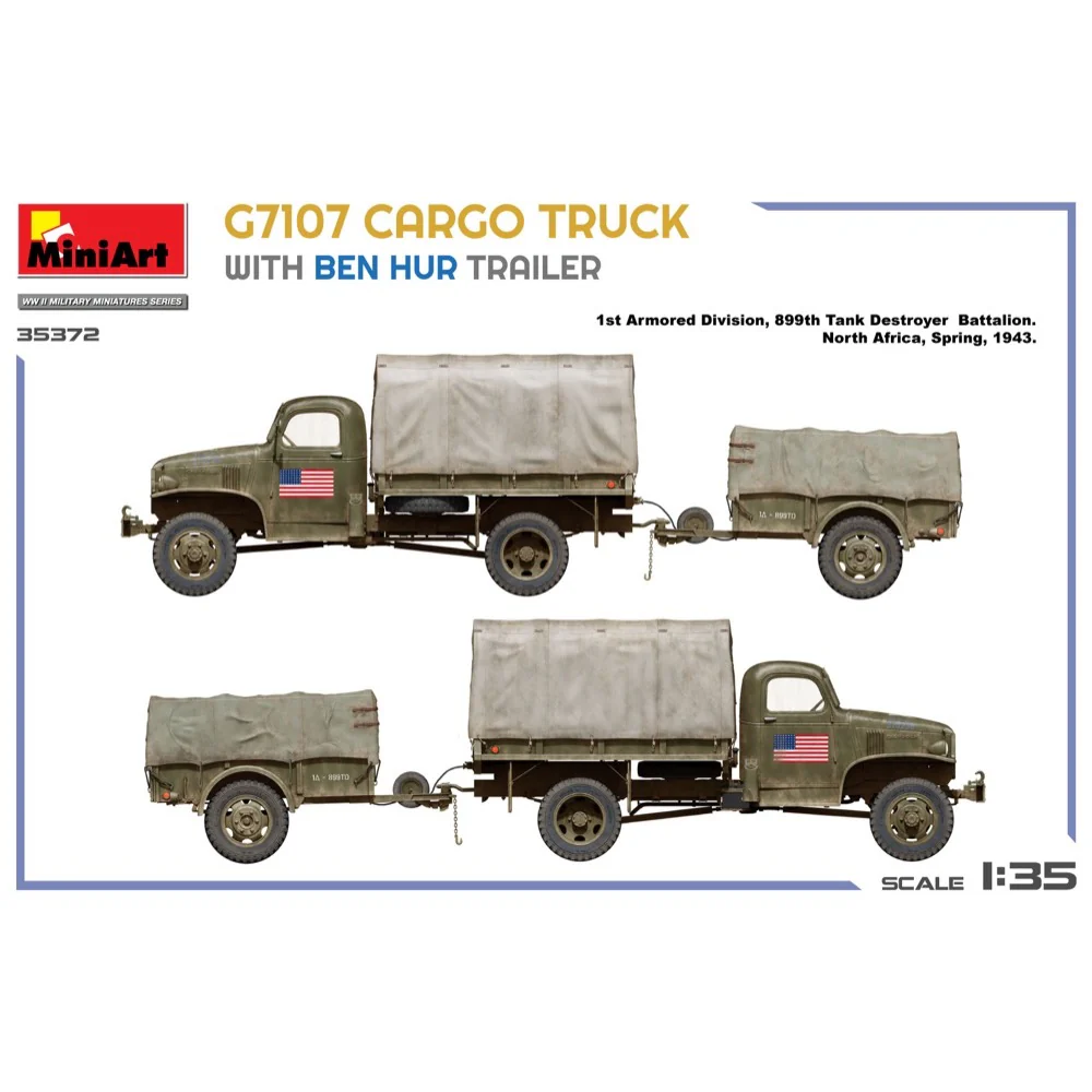 Miniart 35372 G7107 1.5T 4X4 Cargo Truck With Trailer - Image 2