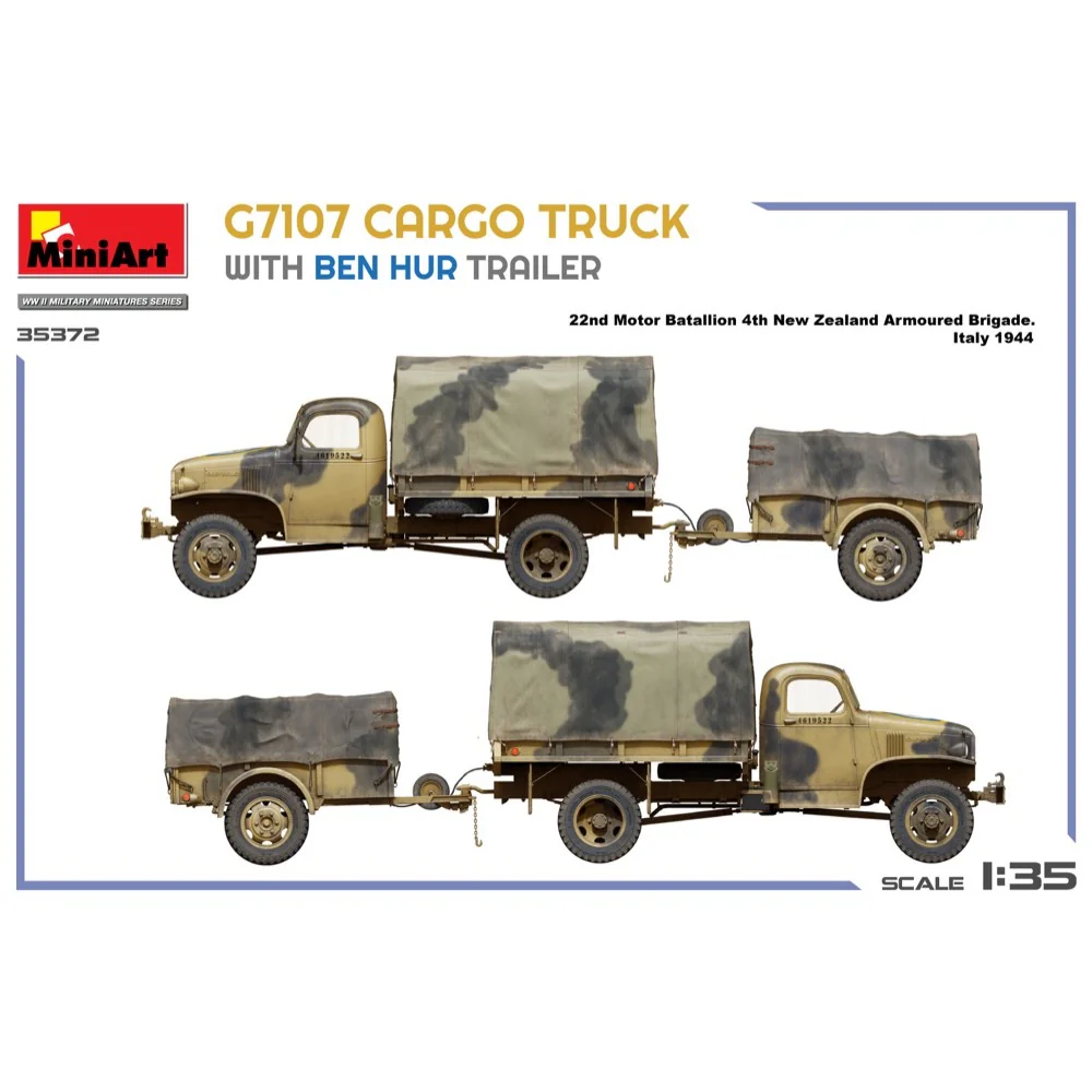 Miniart 35372 G7107 1.5T 4X4 Cargo Truck With Trailer - Image 4