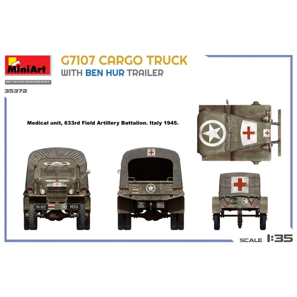 Miniart 35372 G7107 1.5T 4X4 Cargo Truck With Trailer - Image 7