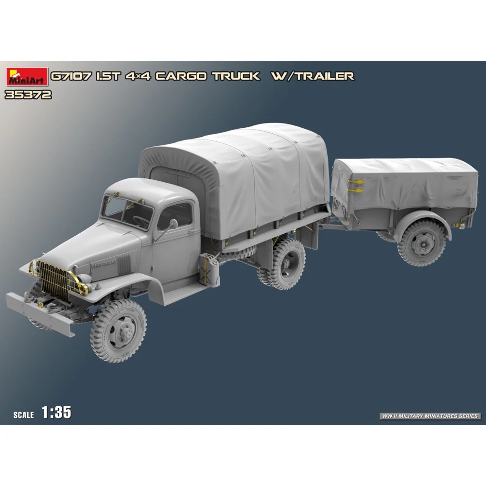 Miniart 35372 G7107 1.5T 4X4 Cargo Truck With Trailer - Image 9