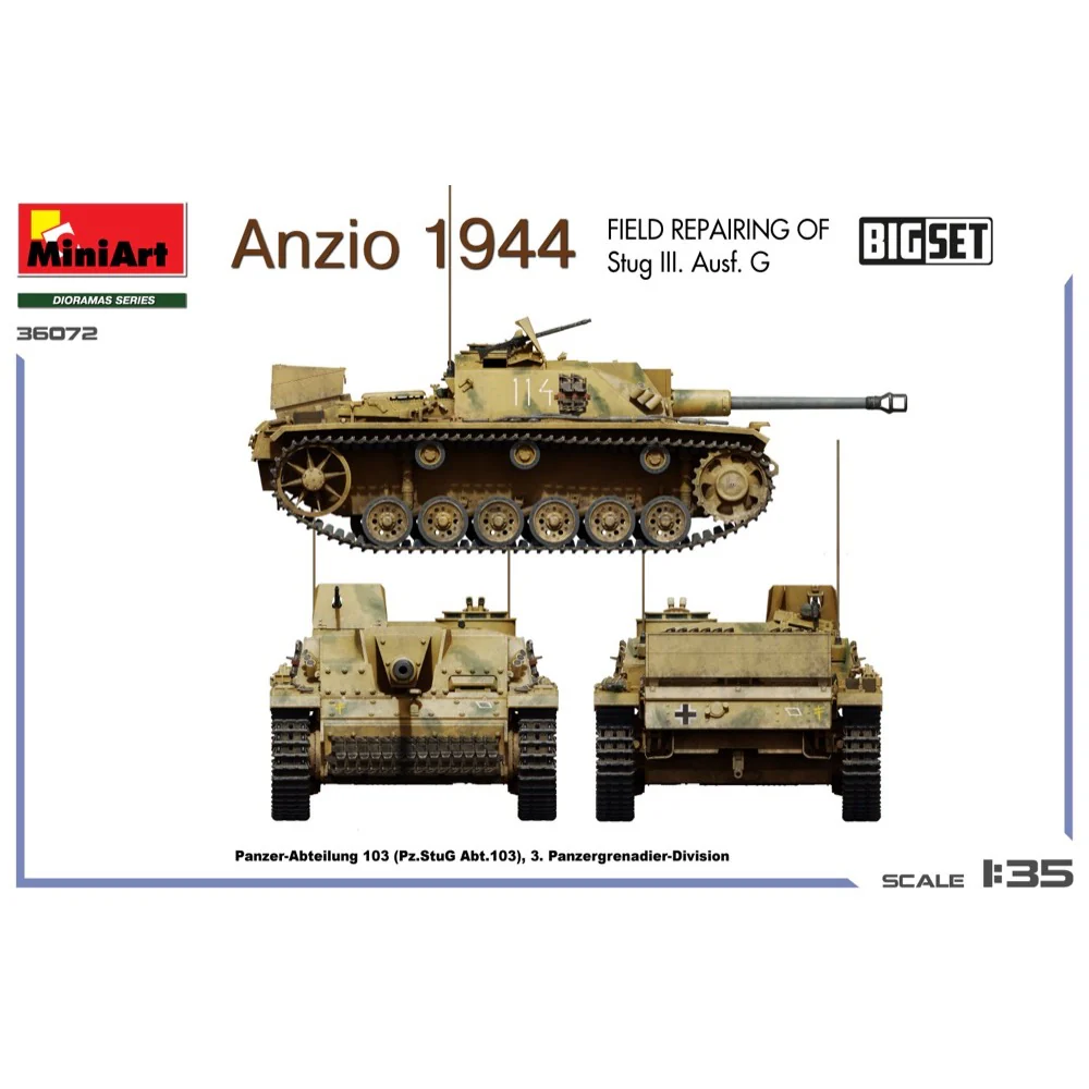 Miniart 36072 Anzio 1944 Field Repairing of Stug III. Ausf. G. Big Set - Image 2