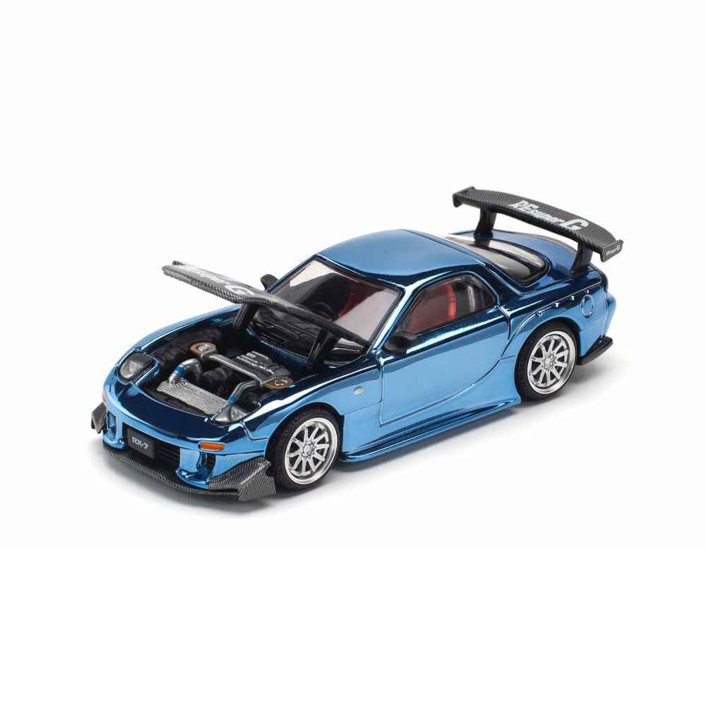 Pop Race 64-0223 1/64 Mazda RX7 RE-Amemiya Widebody Blue Chrome - Image 3