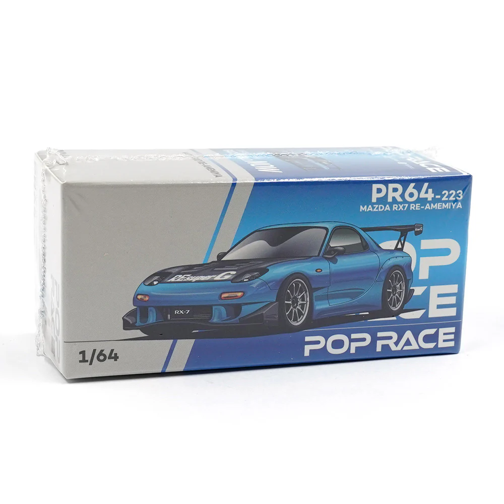 Pop Race 64-0223 1/64 Mazda RX7 RE-Amemiya Widebody Blue Chrome - Image 4