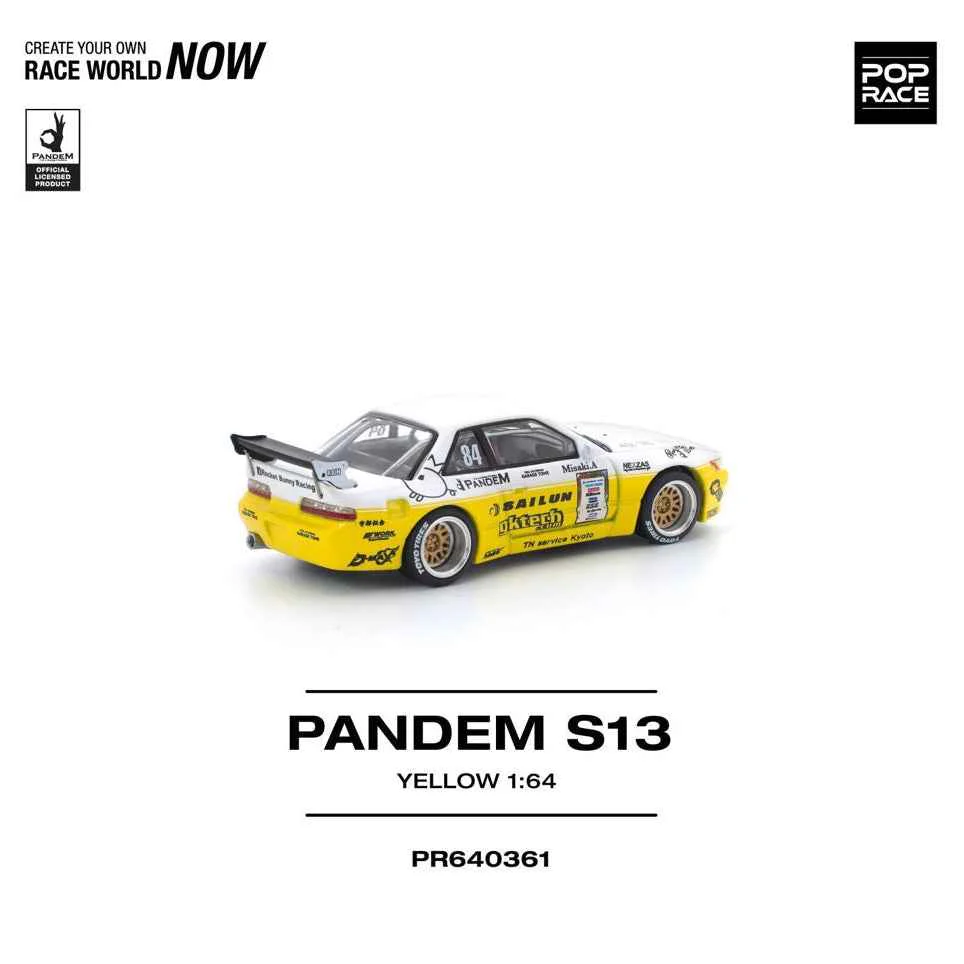 Pop Race 64-0361 1/64 Pandem Silvia S13 2020 D1 Lights Yellow/White - Image 4