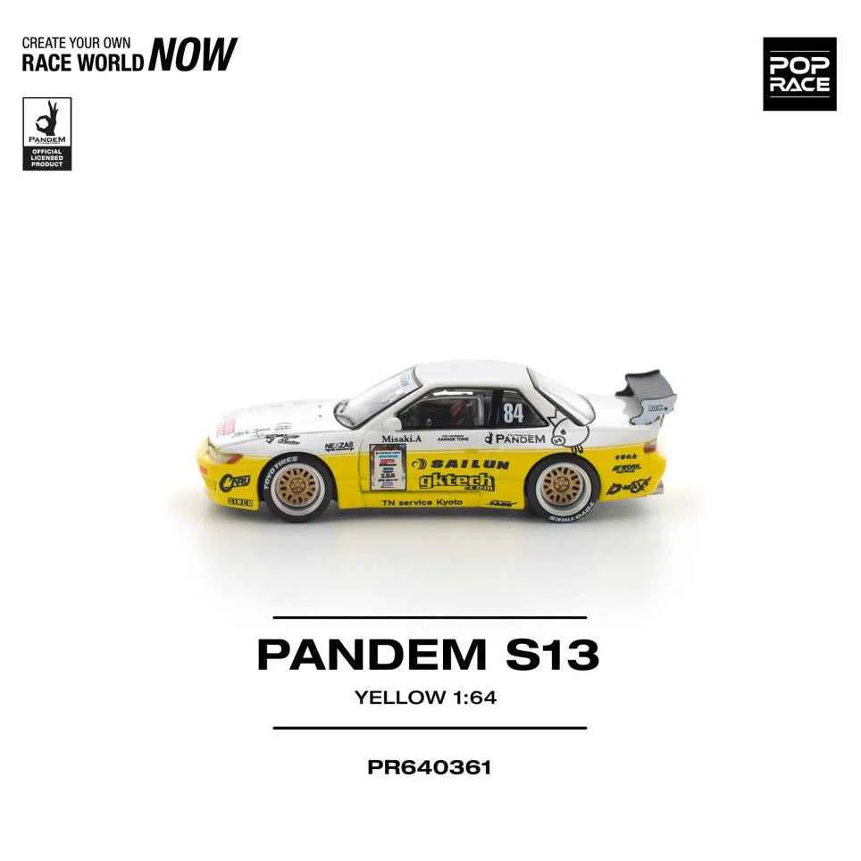 Pop Race 64-0361 1/64 Pandem Silvia S13 2020 D1 Lights Yellow/White - Image 6