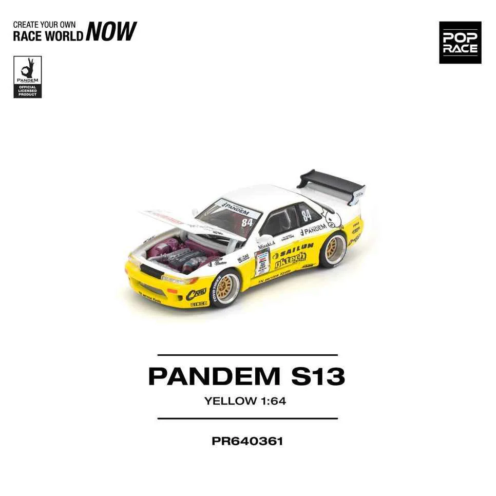 Pop Race 64-0361 1/64 Pandem Silvia S13 2020 D1 Lights Yellow/White - Image 8