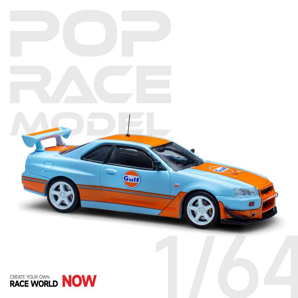 Pop Race 64-NR34-GULF 1/64 Nissan Skyline GTR R34 Gulf Oil Livery