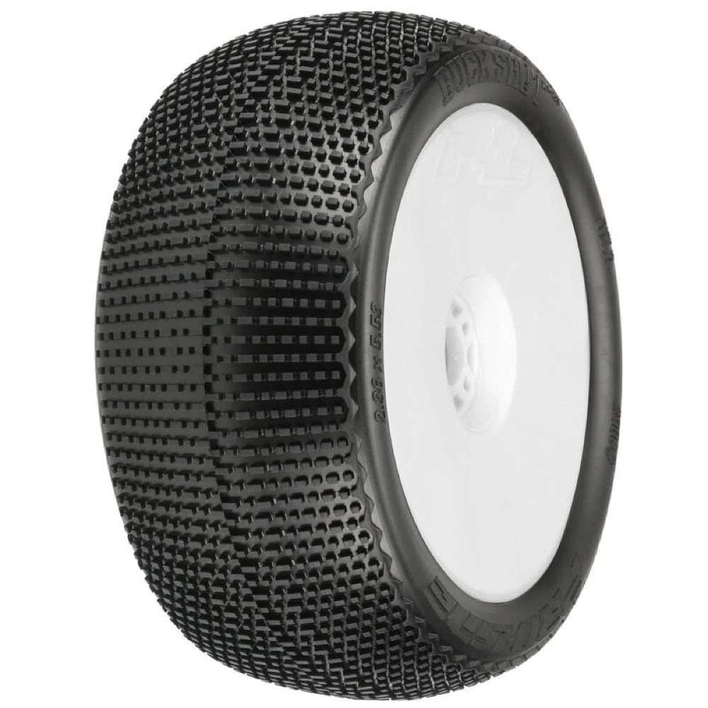Proline PRO9063233 1/8 Buck Shot S3 F/R 4.0in Tyres Mounted on 17mm White Zero Offset Wheels 2pcs