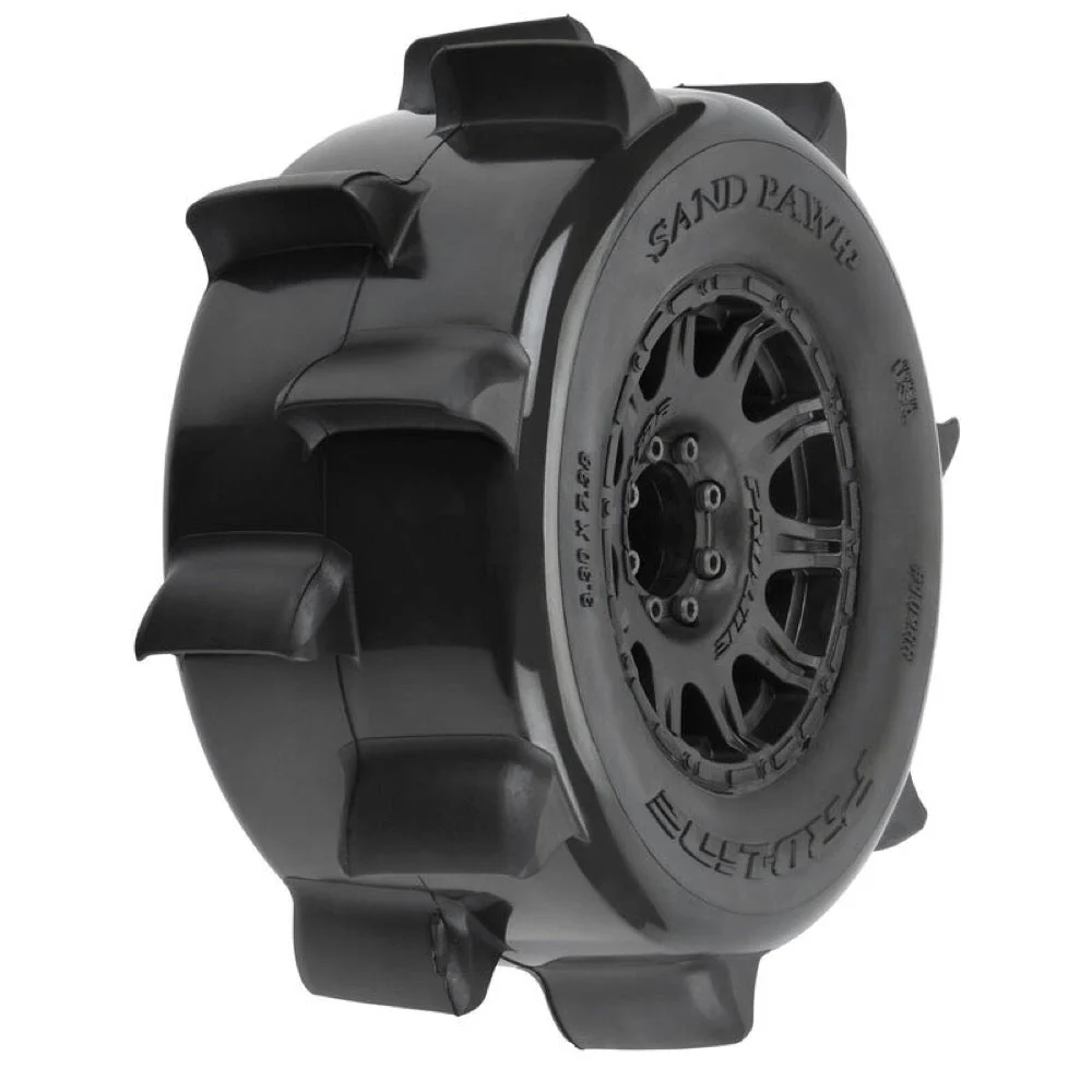 Proline Sand Paw HP Belted 3.8 inch Monster Truck Tyres Mounted on 17mm Black Raid Wheels 2pcs PRO1026810
