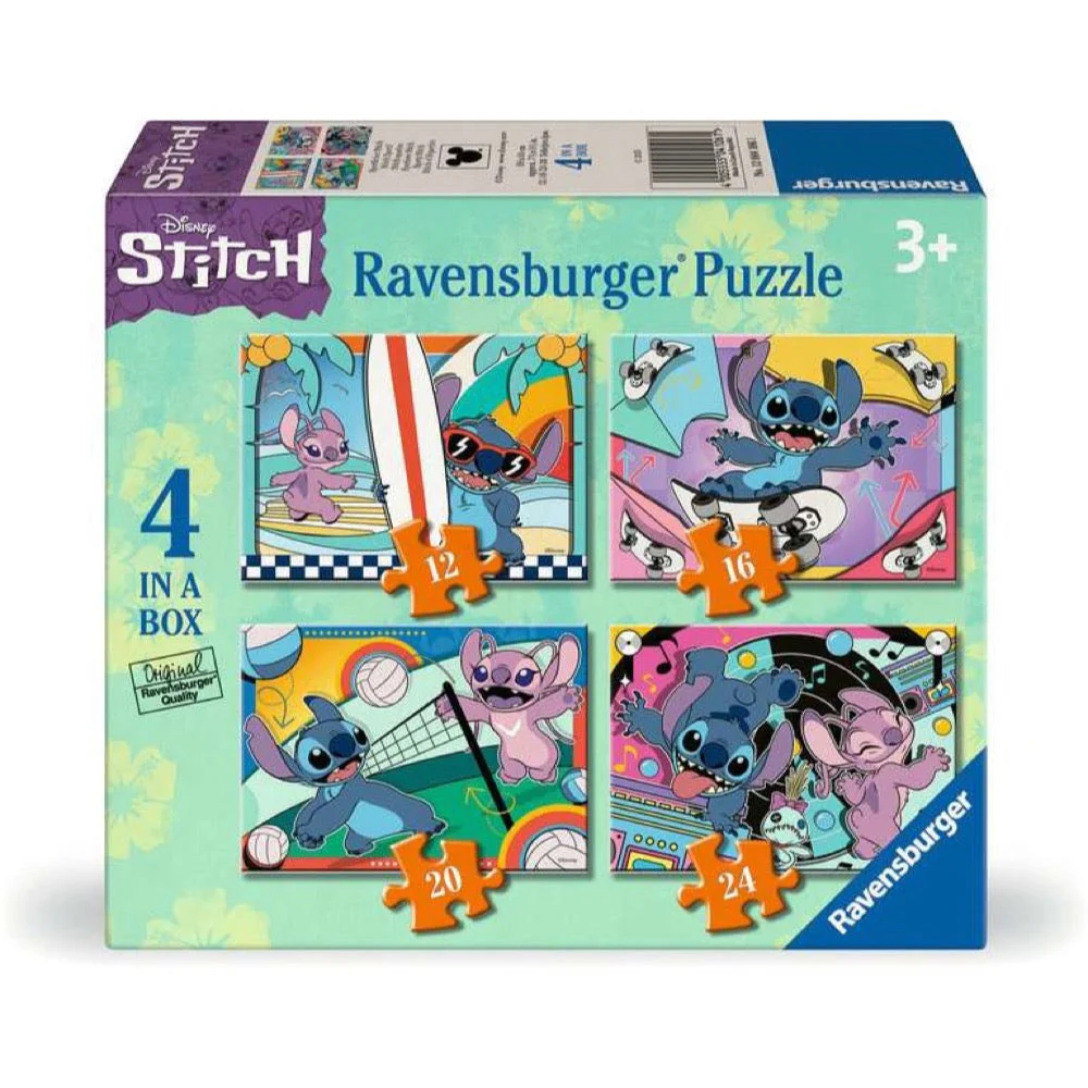 Ravensburger 04106-1 Disney Sporty Stitch 4 In a Box 12, 16, 20 & 24pc Jigsaw Puzzle