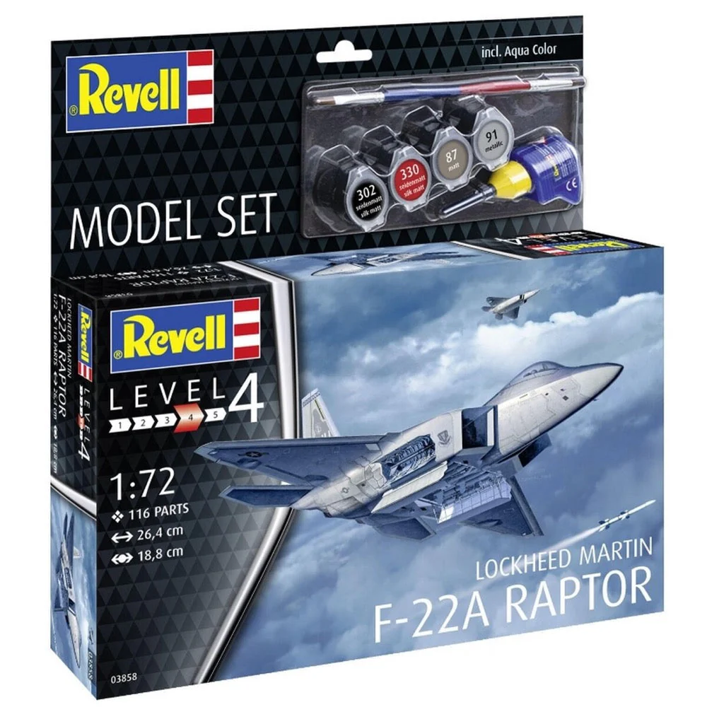Revell 63858 1/72 Lockheed Martin F-22A Raptor Model Kit Set - Image 3