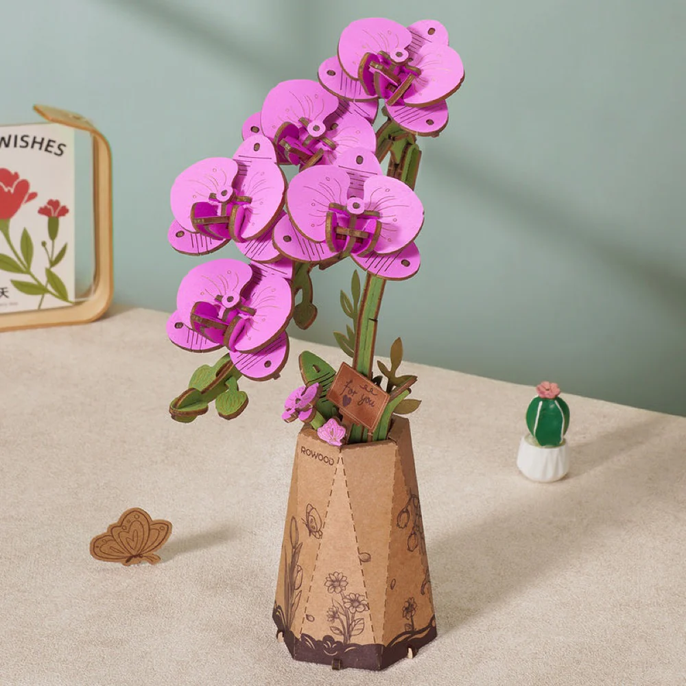 Robotime Wood Bloom Purple Moth Orchid - Image 2