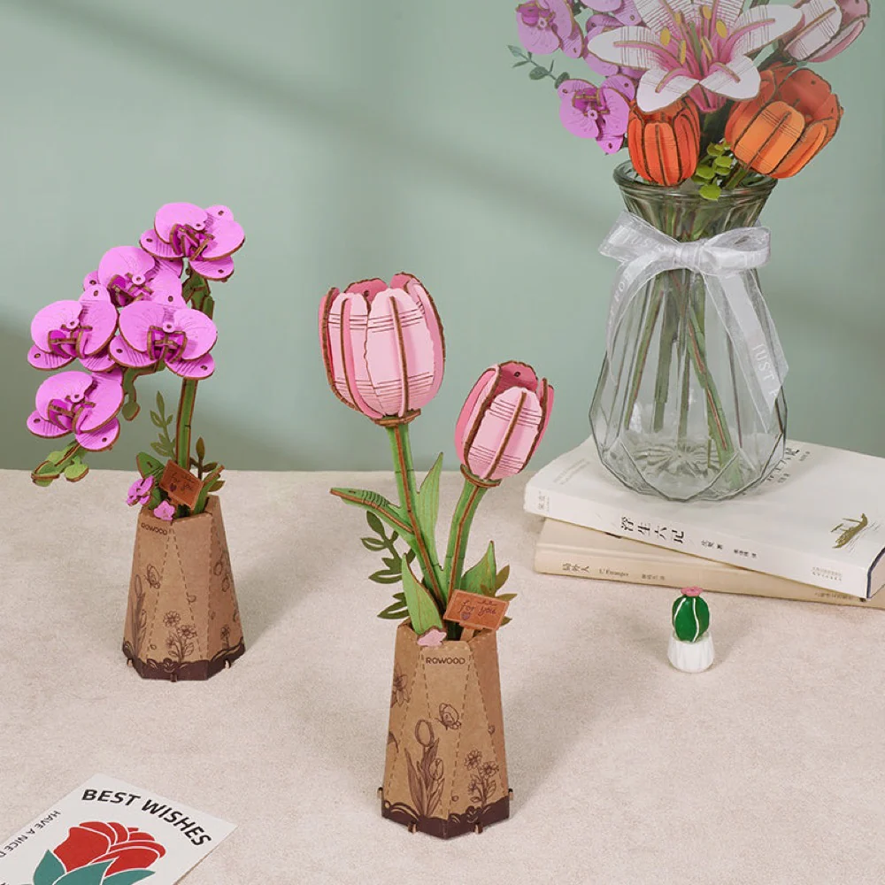 Robotime Wood Bloom Purple Moth Orchid - Image 4