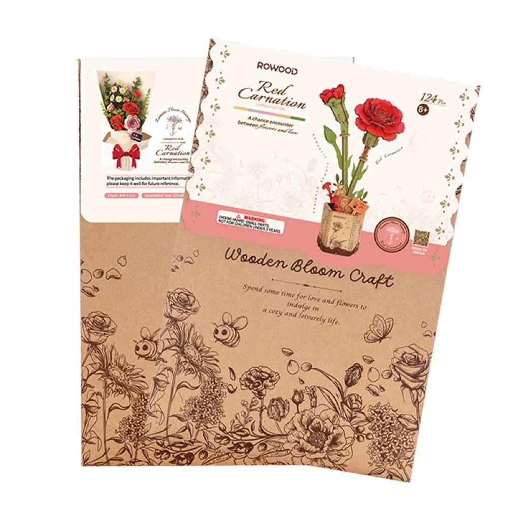 Robotime Wood Bloom Red Carnation - Image 2