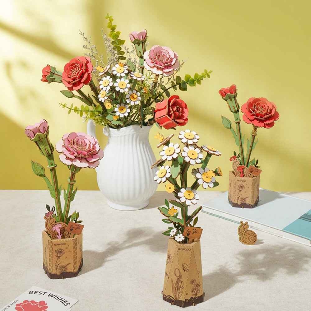 Robotime Wood Bloom Red Carnation - Image 7