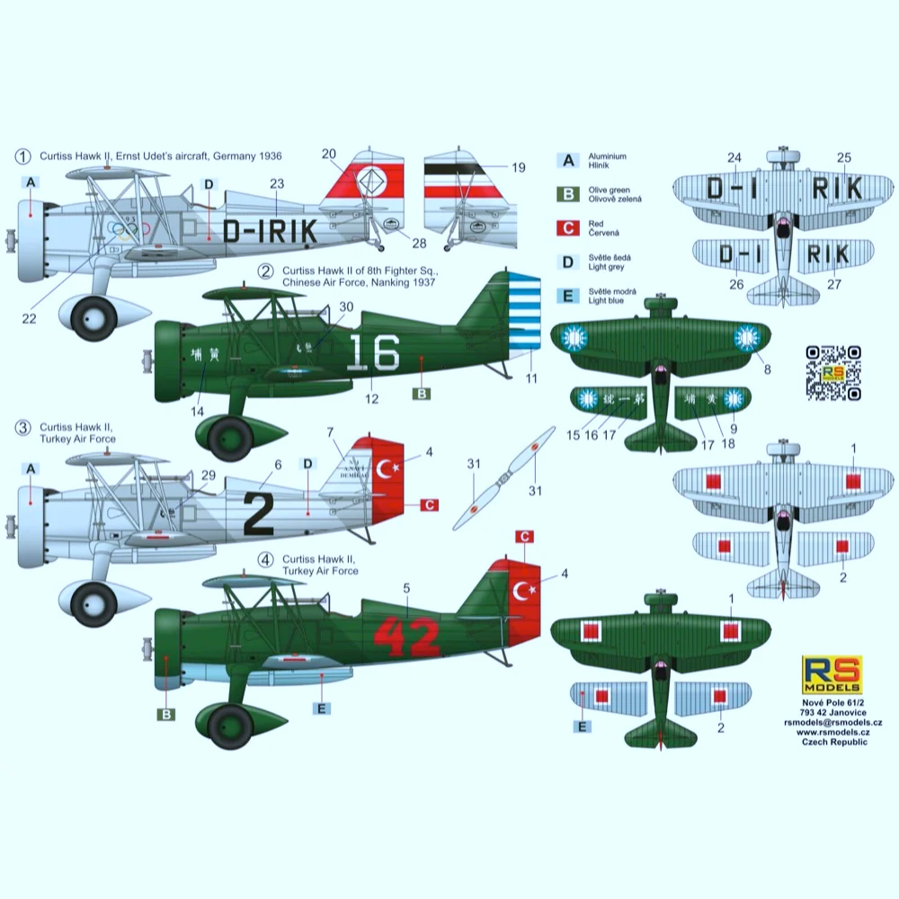 RS Models 92294 1/72 Udet Curtiss Hawk II 4 decal version for Udet, China, Turkey - Image 2