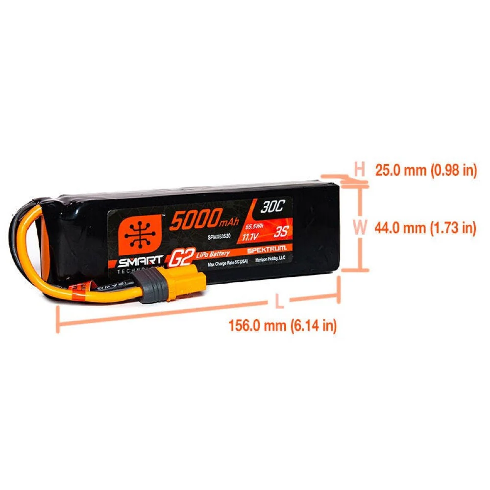 Spektrum SPMX53S30 5000mAh 3S 11.1V 30c Smart G2 LiPo Battery with IC5 Connector - Image 2