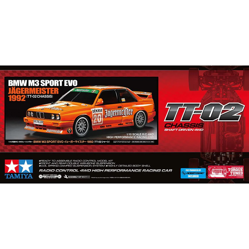 Tamiya 58760 1/10 1992 BMW M3 Sport EVO Jägermeister RC Car Kit (TT-02)