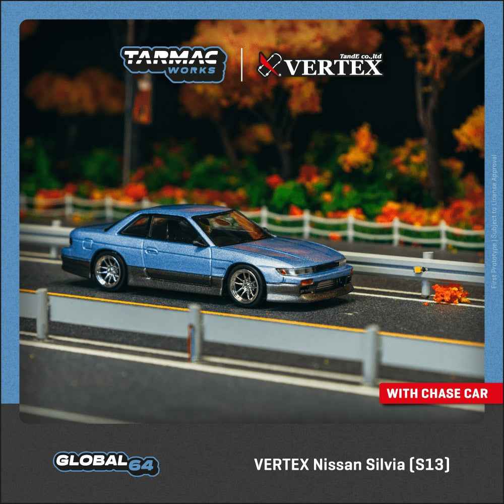 Tarmac Works 64G-025-PU 1/64 Vertex Nissan Silvia S13 Blue/Grey - Image 3