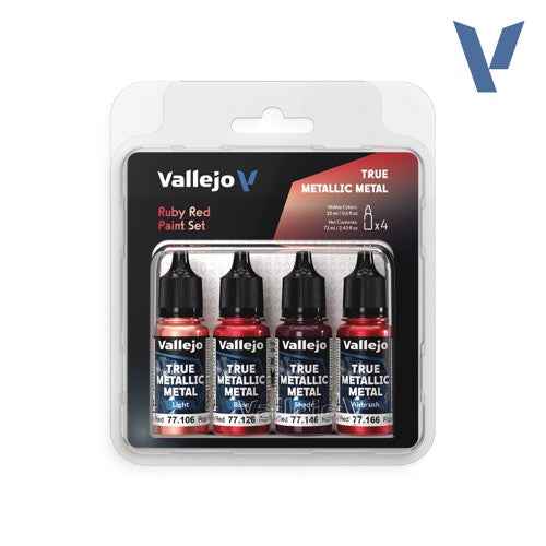 Vallejo 77254 True Metallic Metal Ruby Red 4 Colour Paint Set
