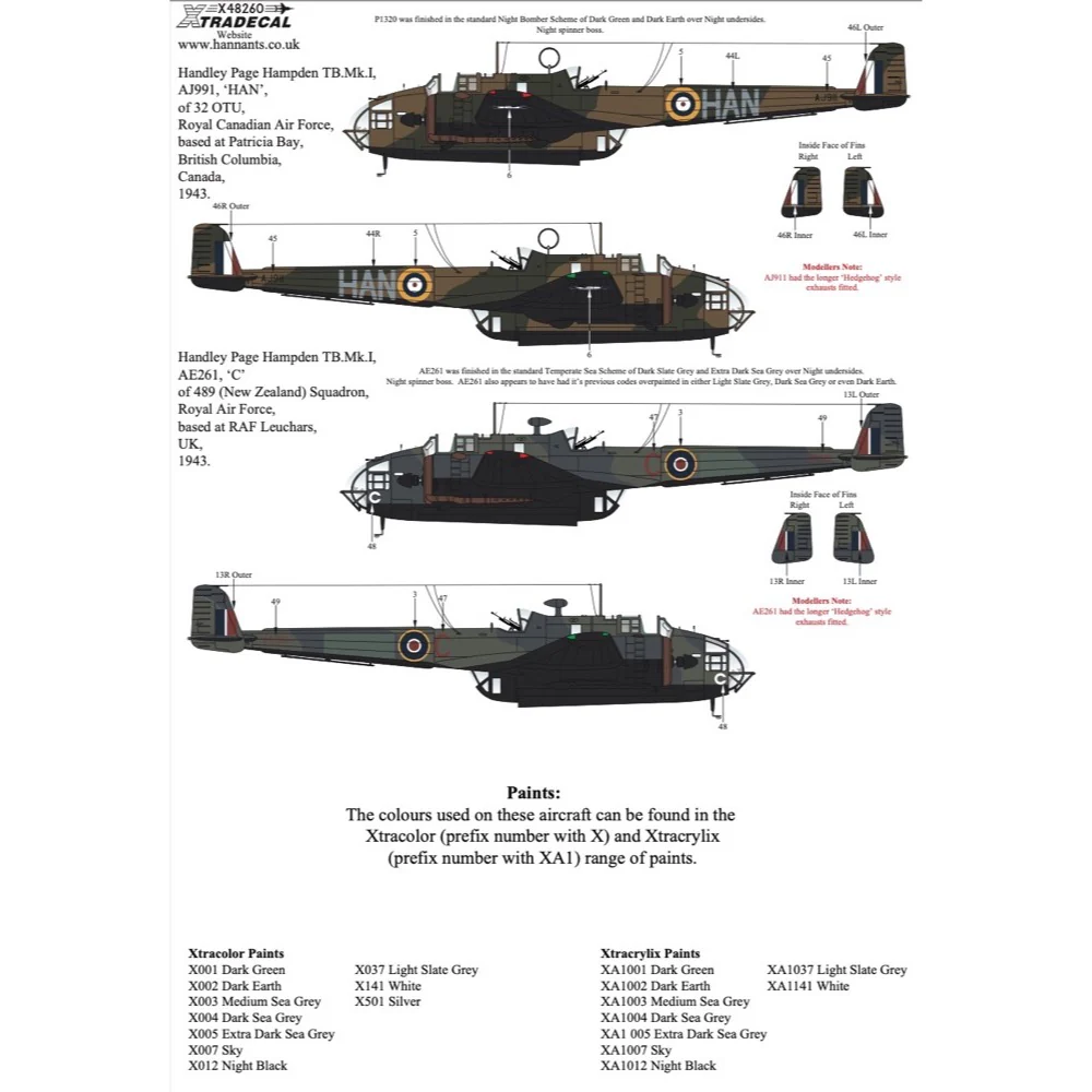 Xtradecal 48260 1/48 Handley-Page Hampden Collection Decals - Image 4