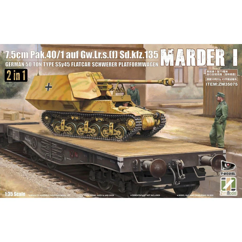 Zimi Model 35075 1/35 7.5cm PAK.40/1 auf. Gw.Lr.s.(f) Sd.Kfz.135 Marder German 50 ton type SSy45 Flatcar Schwerer Platformwagen
