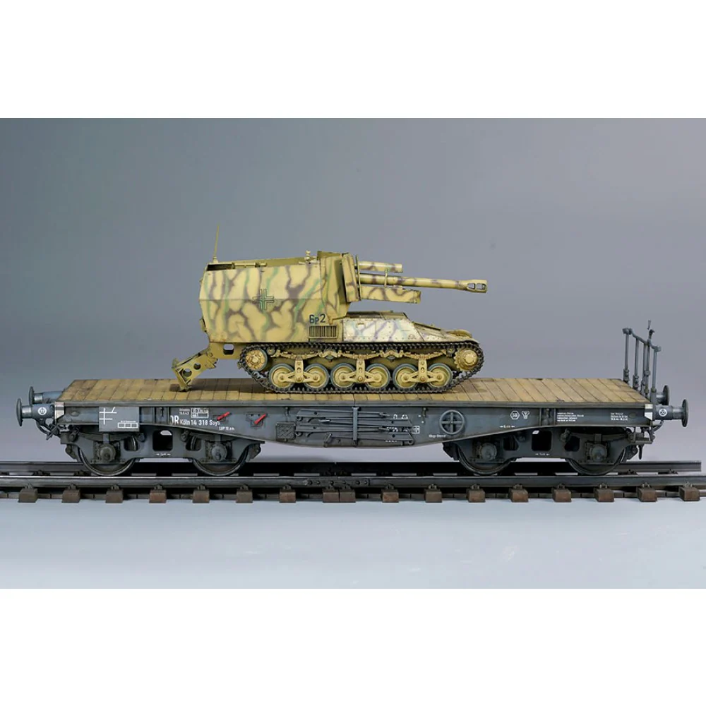 Zimi Model 35077 1/35 10.5cm scale leFH-18/4 auf Geschutzwagen Lrs.[f][Becker] German 50-ton Type SSy45 flatcar schwerer platformwagen - Image 14